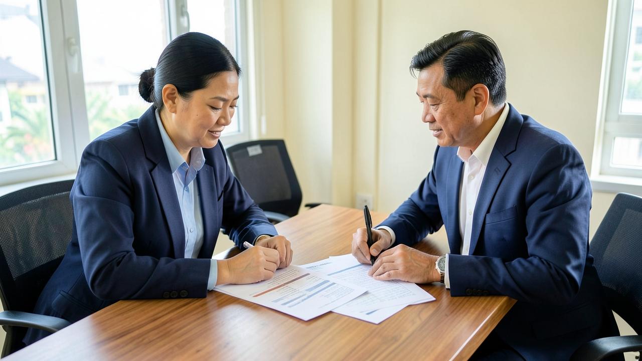 会計担当者と決算書類を確認している打ち合わせ